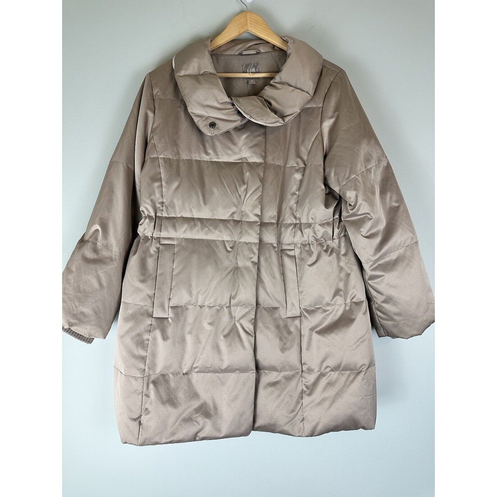 J Jill Women’s Wool Blend Knit Puffer Coat Down Fill Taupe Medium Neutral Winter